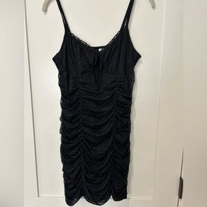 H&M Black Ruched Lace Mini Dress